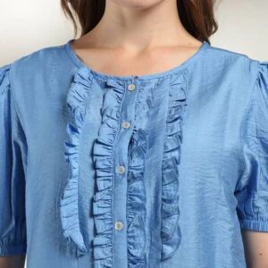 Blue Top With Sleeves And Round Neckline