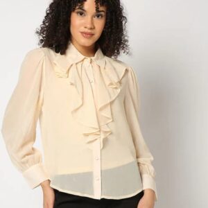 Long-sleeved Top Intricate Ruffles Adorning Front