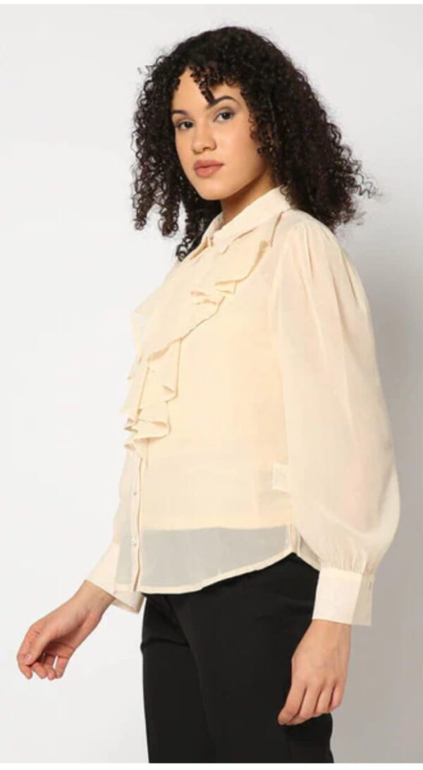 Long-sleeved Top Intricate Ruffles Adorning Front - Image 4